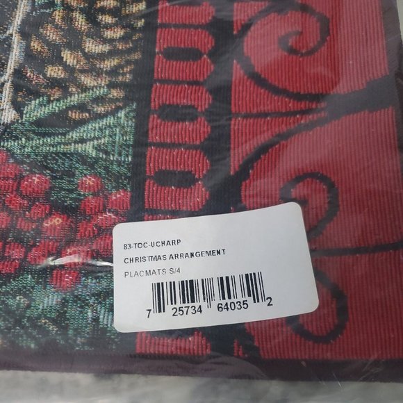 4 - 18.5"x13" Woven Christmas Arrangement Placemats Poinsettias Pinecones Candle - Picture 2 of 4